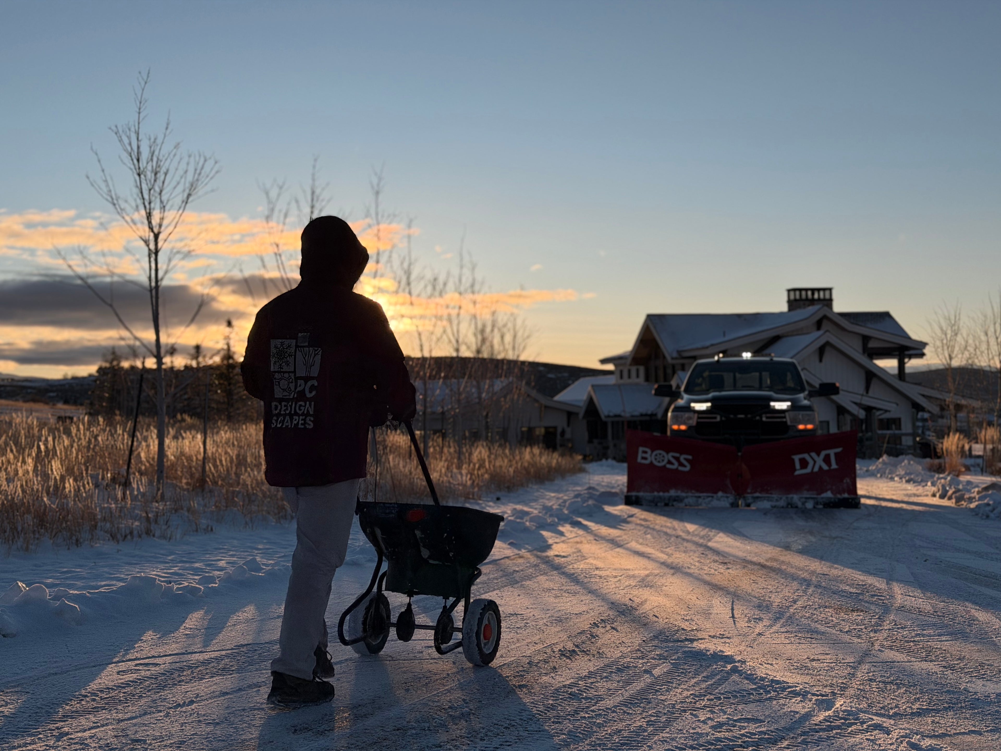 PC DesignScapes snow removal truck serving Park City properties in winter